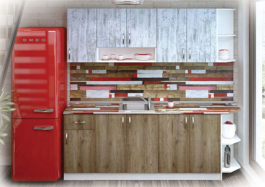 Σύνθεση Κουζίνας μήκος 4.20μ ύψος 2,17μ βάθος 0,60μ, Luxury 230, Genomax - Sacramento - Crystal mat